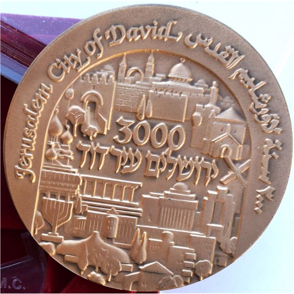 Israel, City of David 3000 year's Bronze Medal 1995 in Red Velvet Original Box as Issued Lettered ed