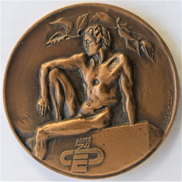 Italy, 1974 European Athletics Championship Bronce medal in Original Box Antique finish 60.69g 49.5m