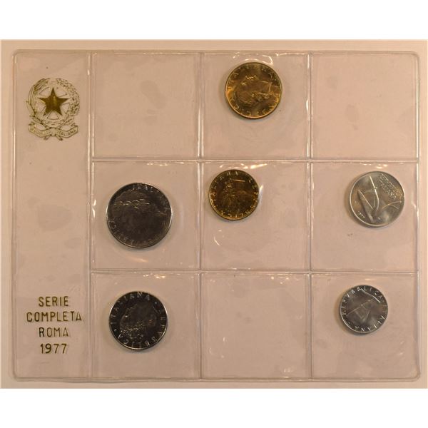 Italy, Year Mint sealed Set 1977 from 5 to 200 Liras Mint State (6)