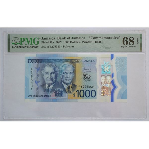 Jamaica, 1000$ 2022 Commemorative BankNote "Re-Igniting a Nation for Greatness" TDLR Polymer Superb 