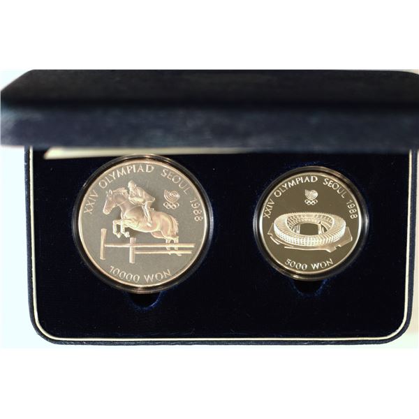 Korea South, Olympic's Proof Set of 2 Coins 1988 Sterling ,925 incapsulated Original Packing w/ C.O.