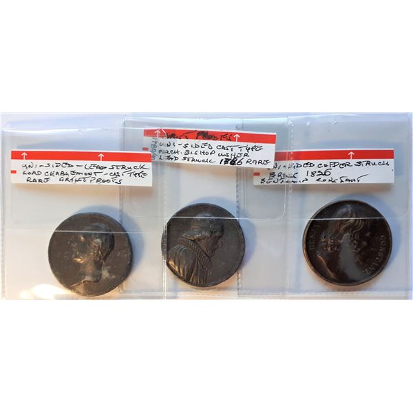 Lot of 3 "Artist's Proofs" Uni-face Cast Medals, 2 in lead by the Irish medalist "William Mossop" ci