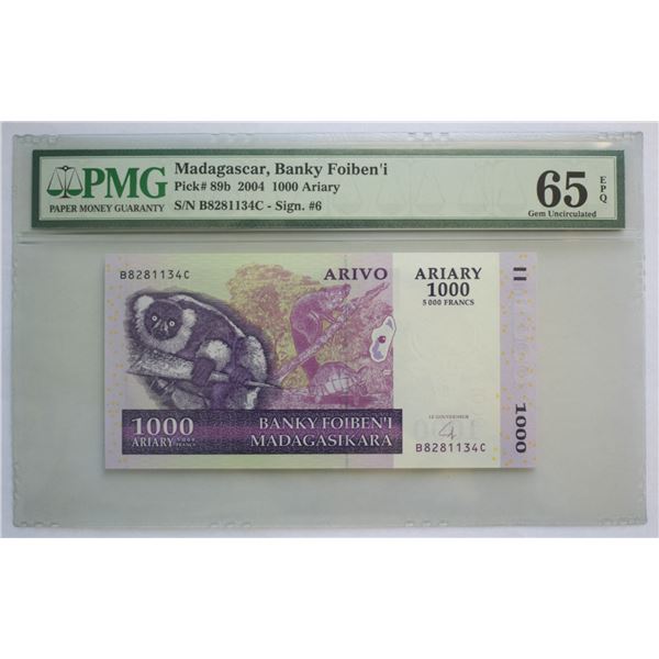 Madagascar, 1000 Ariary (5000 Francs) 2004 Pick#-89b Sign #6 Gem UNC-65 "EPQ" Next Lot Consecutive #