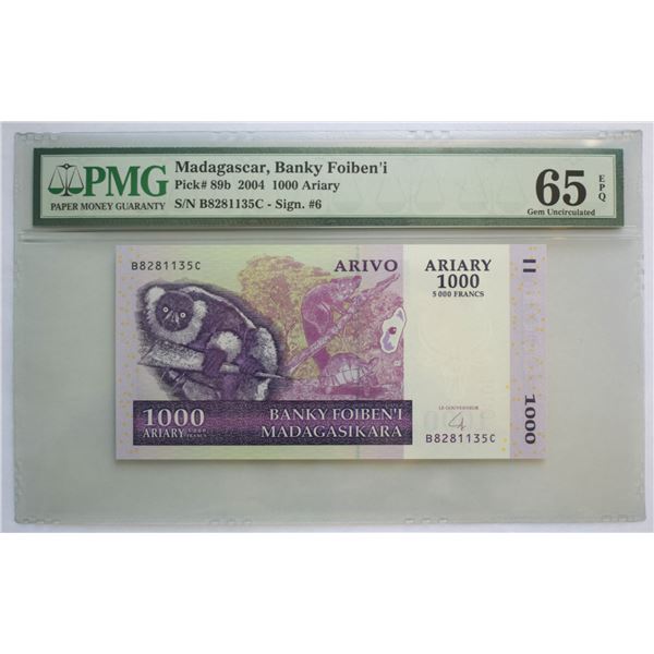 Madagascar, 1000 Ariary (5000 Francs) 2004 Pick#-89b Sign #6 Gem UNC-65 "EPQ" Previous Lot Consecuti