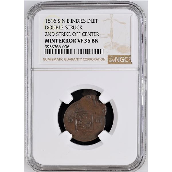 Netherlands East Indies, 1 Duit 1816S Mint ERROR Bouble Struck, the 2nd Off Center King William I, V