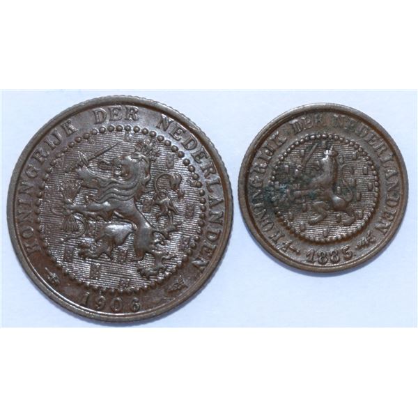 Netherlands, ½ cent 1885 XF++ and 1 Cent 1906 Au-UNC, both Bronze, Nice Couple