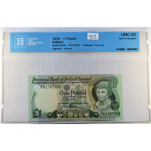 Northern Ireland, 1 Pound 1979 Pick 247b Gem UNC-65 Certified CCCS