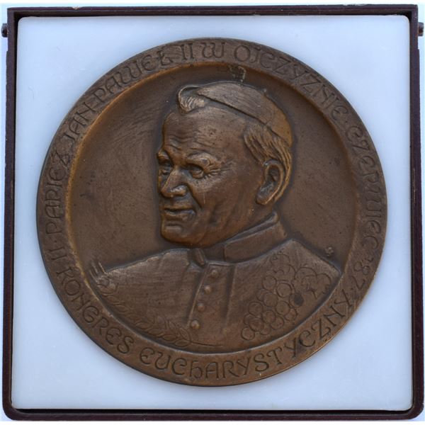 Poland, Medal Congrès Eucharistique de Lodz Jean-Paul II 138.5g 69.5mm Bronze in Original Box UNC