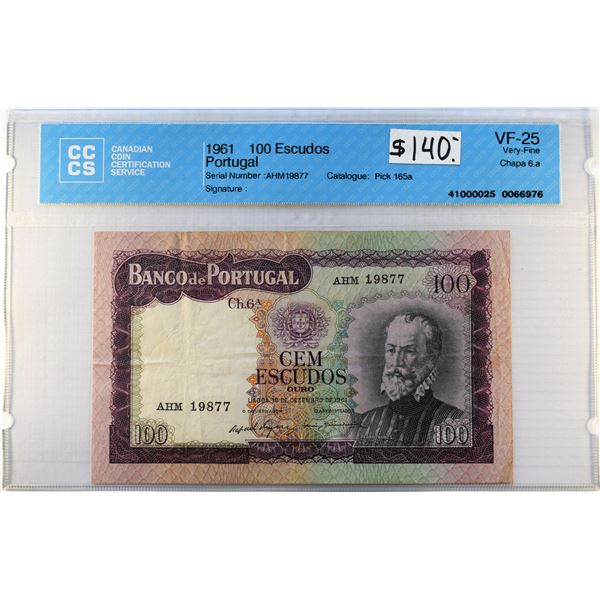 Portugal, 100 Escudos 1961 Pick 165a in VF-25 Certified CCCS