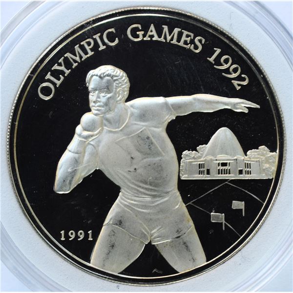 Samoa y Sisifo 10 Tala 1991 "Summer Olympics" 31.47g Sterling Silver Proof UHC encapsulated
