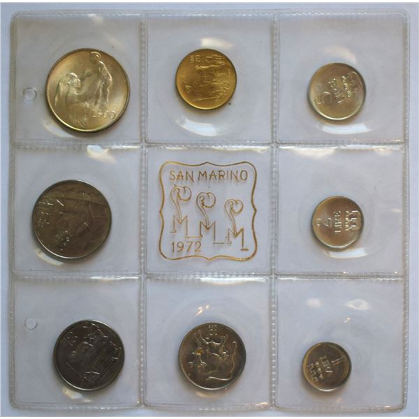 San Marino, Mint Year Set MS1 1972 Mint Sealed w/ Silver (8 Coins) 1st Issued set