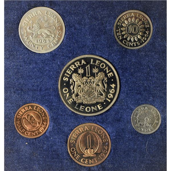 Sierra Leone, Proof set 1964 from 1c to 1 Leone in original Presentation Box as issued (6) Impecable