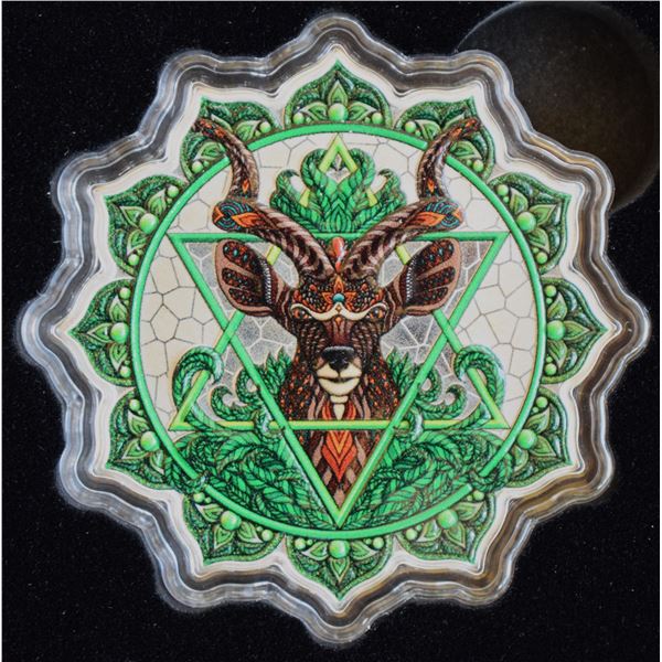 Solomon Islands, 5$ 2022 "Antelope of the 4th Chakra coin" 2 Oz of .999 Color Enameld Proof U.H. Cam