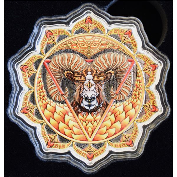 Solomon Islands, 5$ 2022 "Ram of the 3rd Chakra coin" 2 Oz of .999 Color Enameld Proof U.H. Cameo Li