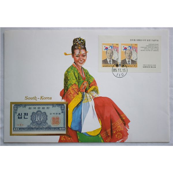 South Korea, 10 Jeon 1962 First Day Cover Swiss Issued, Pick# 28a "Woman in typical costume" Vignett