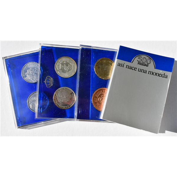 Spain, 500 Pesetas "PRUEBAS" (Essai) 1987 25th Royal Wedding w/ 6 pieces, including 2 in Sterling .9