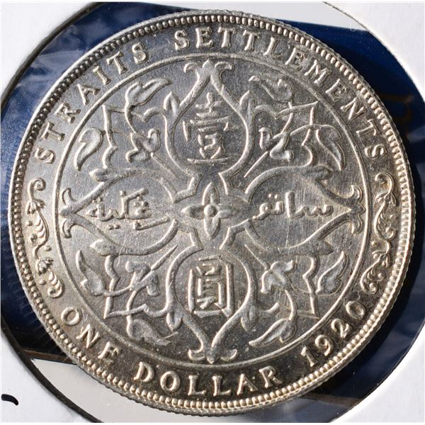 Straits Settlements, 1$ 1920 Siver, AU Some Hairlines