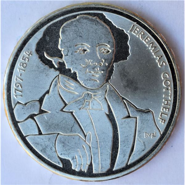 Switzerland, 20 Francs 1997B "200 Anv. Birth of Gotthelf KM #79 20g Silver Proof heavy Cameo Letterd