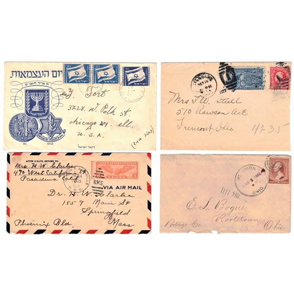 U.S.A Groupe of 3 Covers Domestic Cinculation 1885, 1922 and 1939 + one cover from Israel posted in 