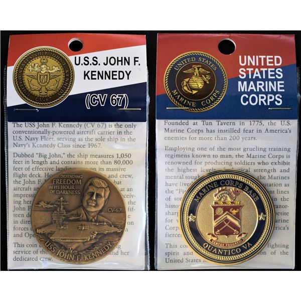 U.S.A Medals (2) 1984 "USS John F. Kennedy" CV-67 Commemorative Bronze made and "US Marine Corps Qua