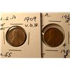 Image 1 : U.S.A. 0.01c x 2, 1909 VDB High Grade, Luster remains and and 1954-S Die Chip under 5 beside "S", Br
