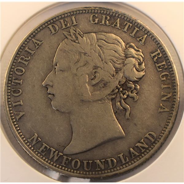 Canada, Newfoundland 0.50c Silver 1885 (Obverse 1) "40k Struck" Large "W" over Small W and DD letter