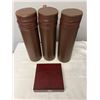 Image 1 : 3 LEATHER WINE TOTES INCLUDING STAINLESS STEEL CORKSCREW, STAINLESS STEEL POURER AND LEAK PROOF DRIP