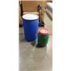 Image 1 : BLUE PLASTIC BARREL AND SMALL GREEN BARREL