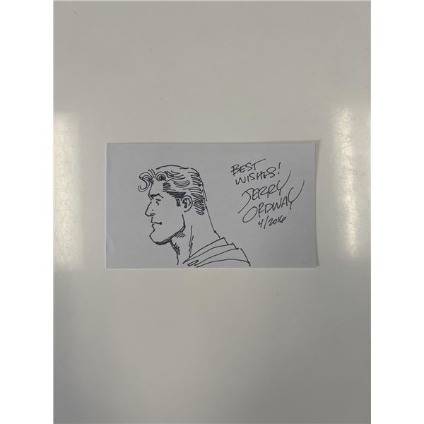 Comic artist Jeremiah Ordway signed note and sketch