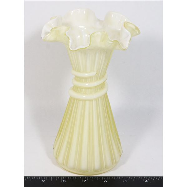 FENTON MARKED GLASS YELLOW CANDLE GLOW WHEAT VASE