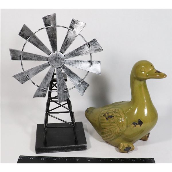 CERAMIC DUCK & 13"H METAL WINDMILL