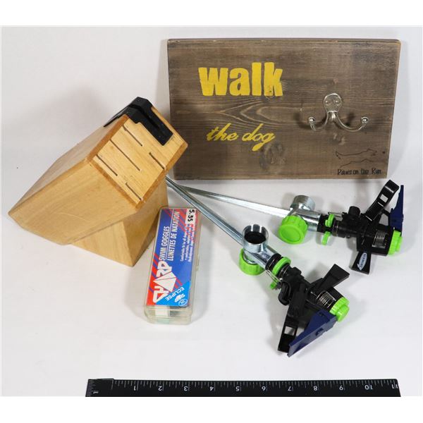 SHARP SWIM GOOGLES, TWO SPRINKLERS,