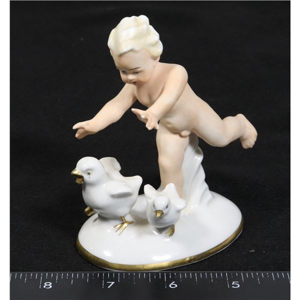 WEST GERMANY MARKED PORCELAIN BOY CHASING BIRDS