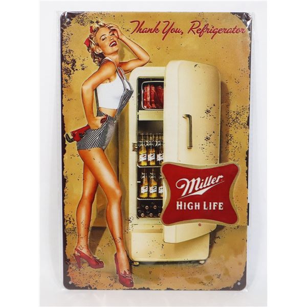 NEW 8" X 12" MILLER HIGH LIFE PIN UP GIRL METAL