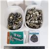 Image 1 : BIN OF CABINET KNOBS AND BIN OF HINGES