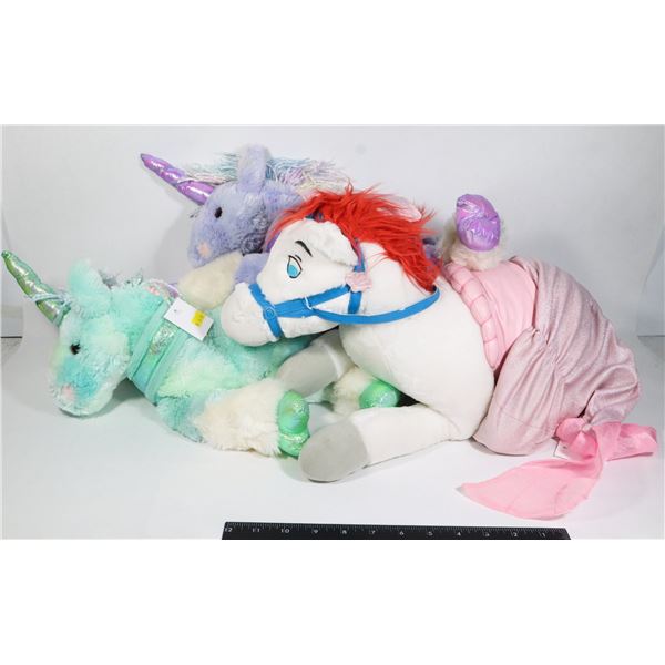 LOT OF 3 LARGE UNICORN STUFFED ANIMALS