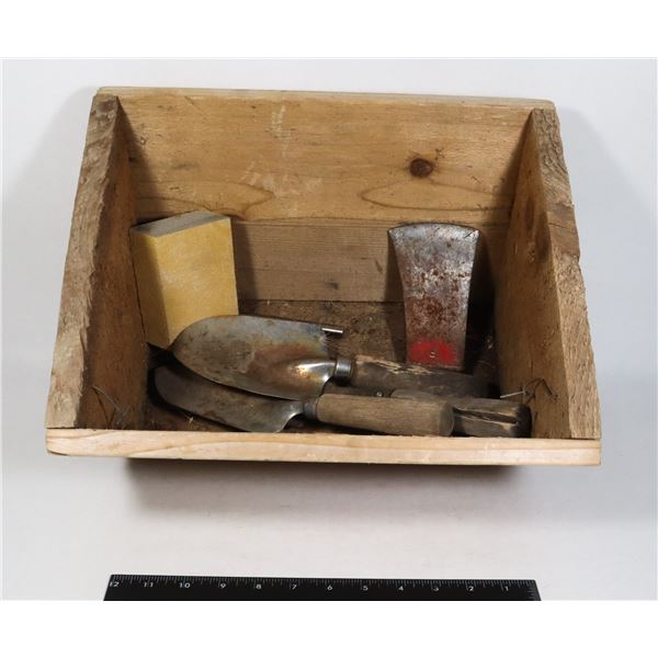 WOODEN PLANTER BOX WITH GARDENING TOOLS