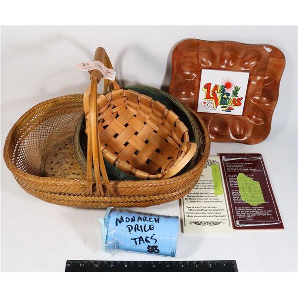 LOT OF WICKER BASKETS AND OTHER ASSORTED