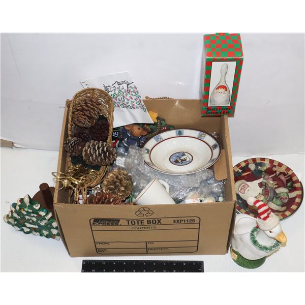 LOT OF ASSORTED CHRISTMAS DISHES, ORNAMENTS