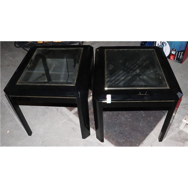 TWO MIRROR TOP END TABLES