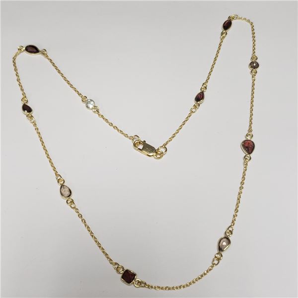 SILVER GENUINE MULTI GEMSTONE 18" NECKLACE
