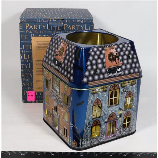 PARTYLITE SPOOKY HOUSE 3 WICK JAR TIN