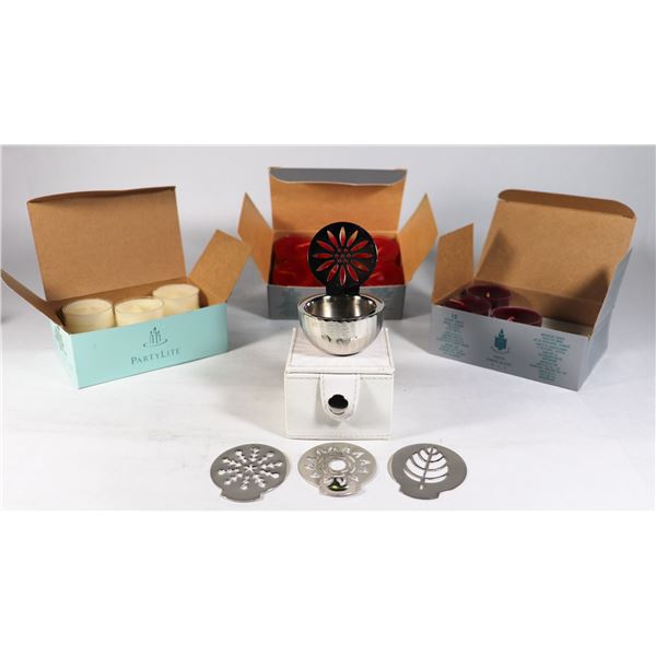 PARTYLITE CHANGING SEASONS HOLDER & CANDLES
