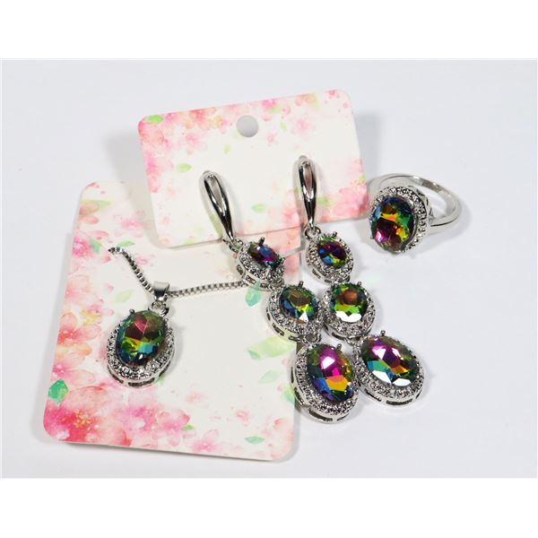 NEW MYSTIC RAINBOW RHINESTONE EARRINGS, PENDANT