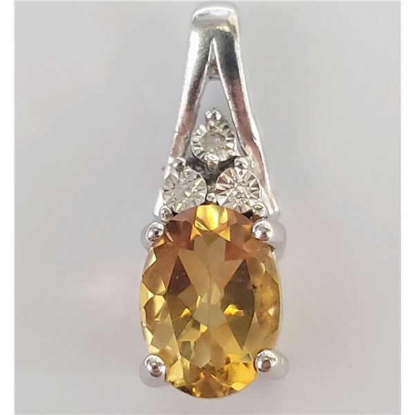 SILVER CITRINE AND DIAMOND PENDANT