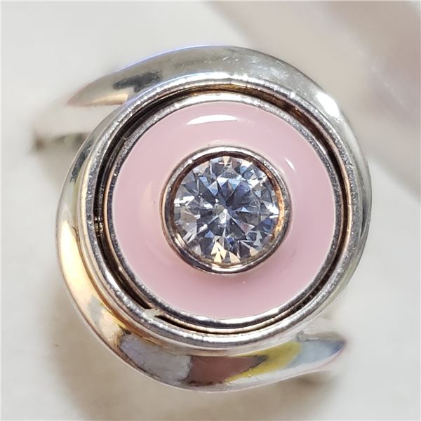 SILVER CUBIC ZIRCONIA RING (~SIZE 9)(~WEIGHT 8.9G)
