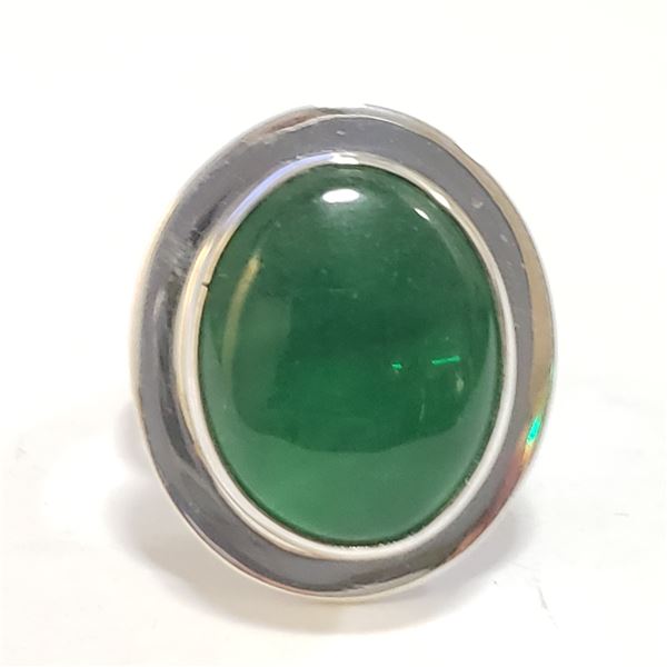 SILVER GREEN ONYX RING (~SIZE 5.5)(~WEIGHT 6.89G)