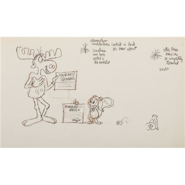 A Preliminary Drawing of “Rocky and Bullwinkle” for Promotional Art.