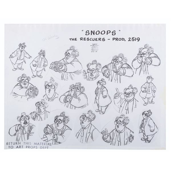 A Mr. Snoops Original Model Sheet from "The Rescuers."