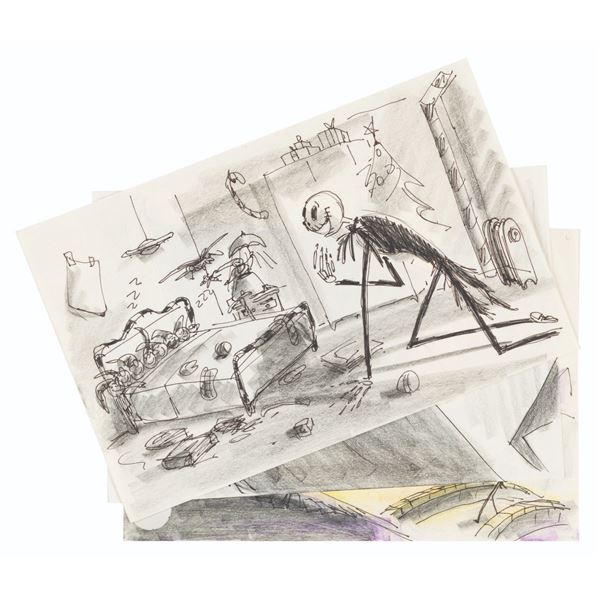 Three "Tim Burton's The Nightmare Before Christmas" Storyboard panels.